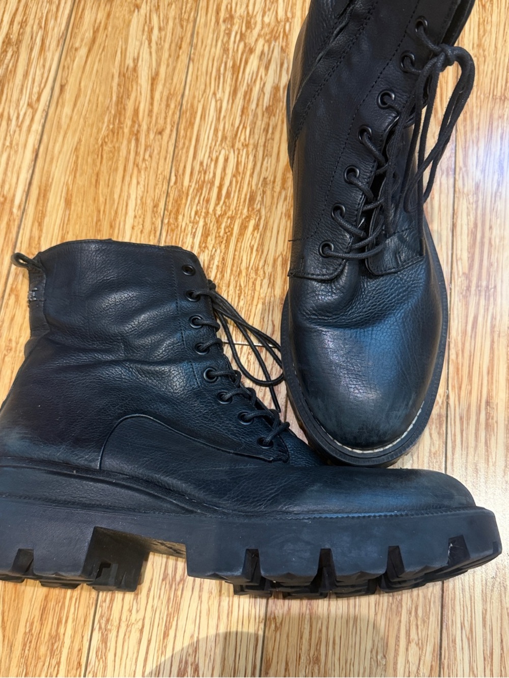 Sam Edelman Black Leather Lug Sole Combat Boots
